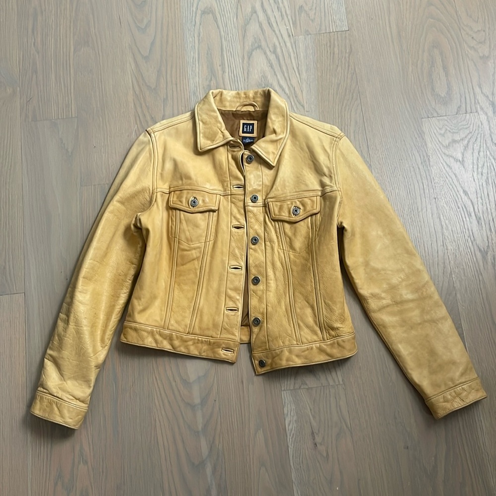 VINTAGE TAN GAP LEATHER JACKET SIZE L